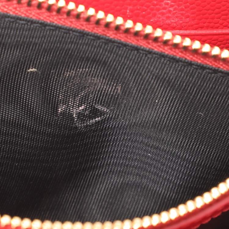 Pre Owned Saint Laurent Red Matelassé Leather Cassandre Wallet on Chain
