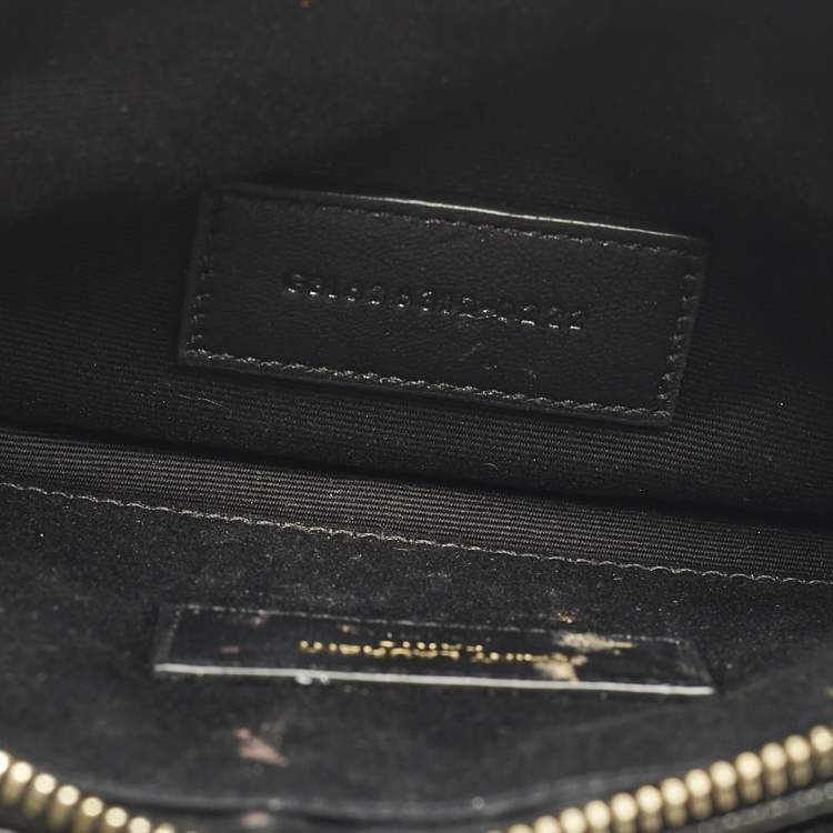 Pre Owned Saint Laurent Black Matelassé Leather Monogram Wristlet Pouch