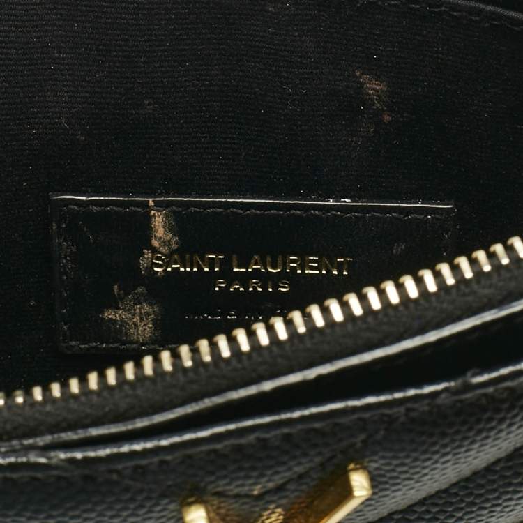 Pre Owned Saint Laurent Black Matelassé Leather Monogram Wristlet Pouch