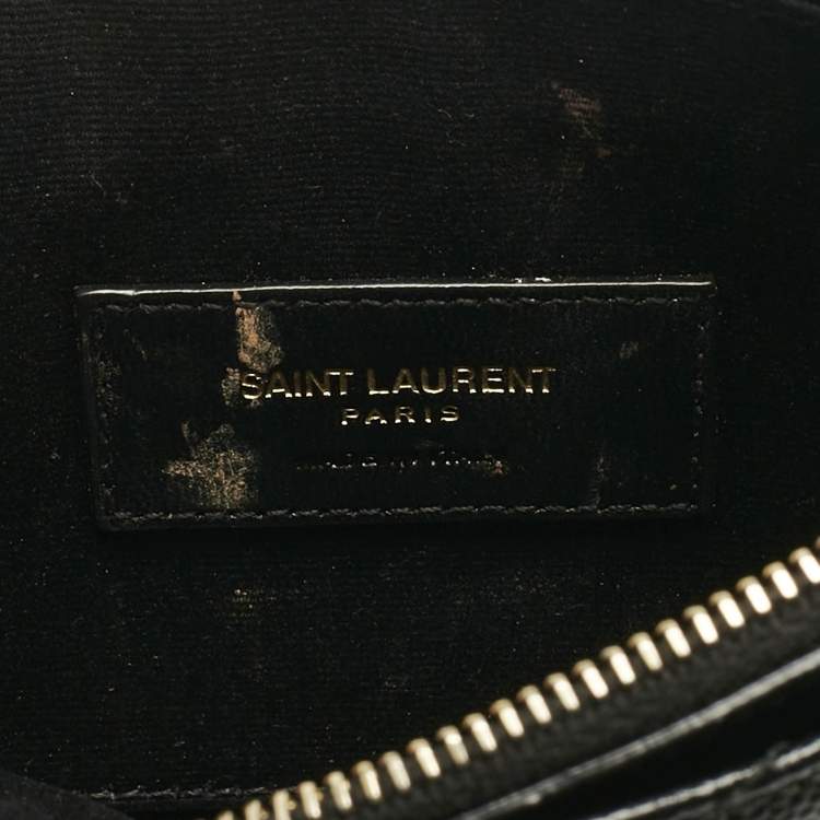 Pre Owned Saint Laurent Black Matelassé Leather Monogram Wristlet Pouch