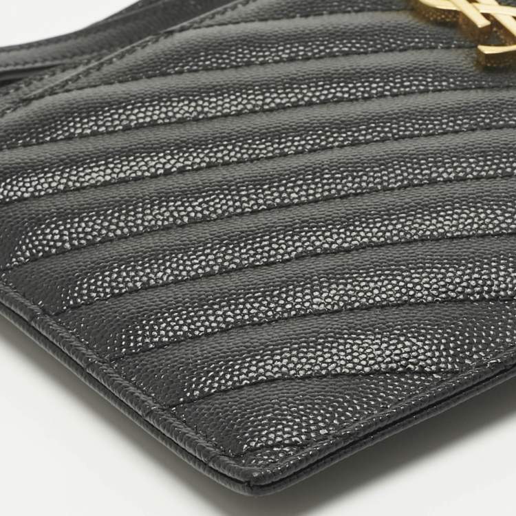 Pre Owned Saint Laurent Black Matelassé Leather Monogram Wristlet Pouch