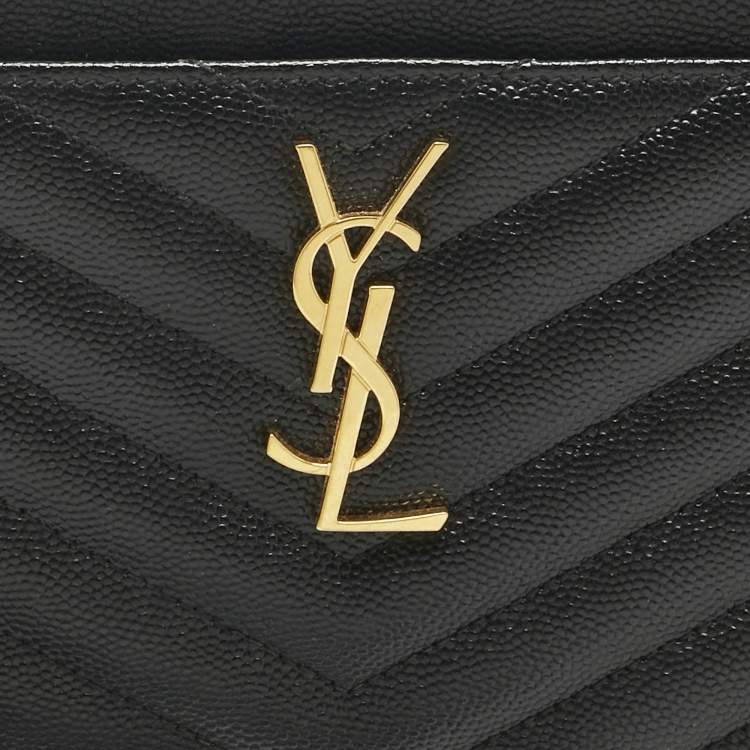 Pre Owned Saint Laurent Black Matelassé Leather Monogram Wristlet Pouch