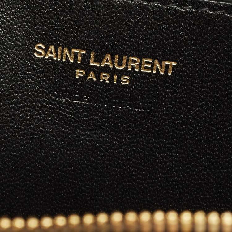 Pre Owned Saint Laurent Olive Green Quilted Leather Mini Gaby Vanity Bag