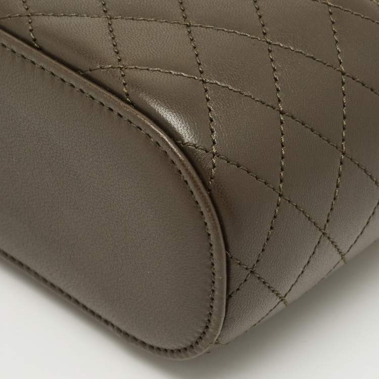 Pre Owned Saint Laurent Olive Green Quilted Leather Mini Gaby Vanity Bag