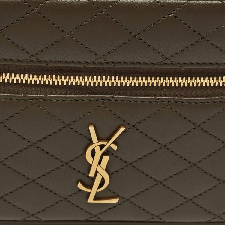 Pre Owned Saint Laurent Olive Green Quilted Leather Mini Gaby Vanity Bag