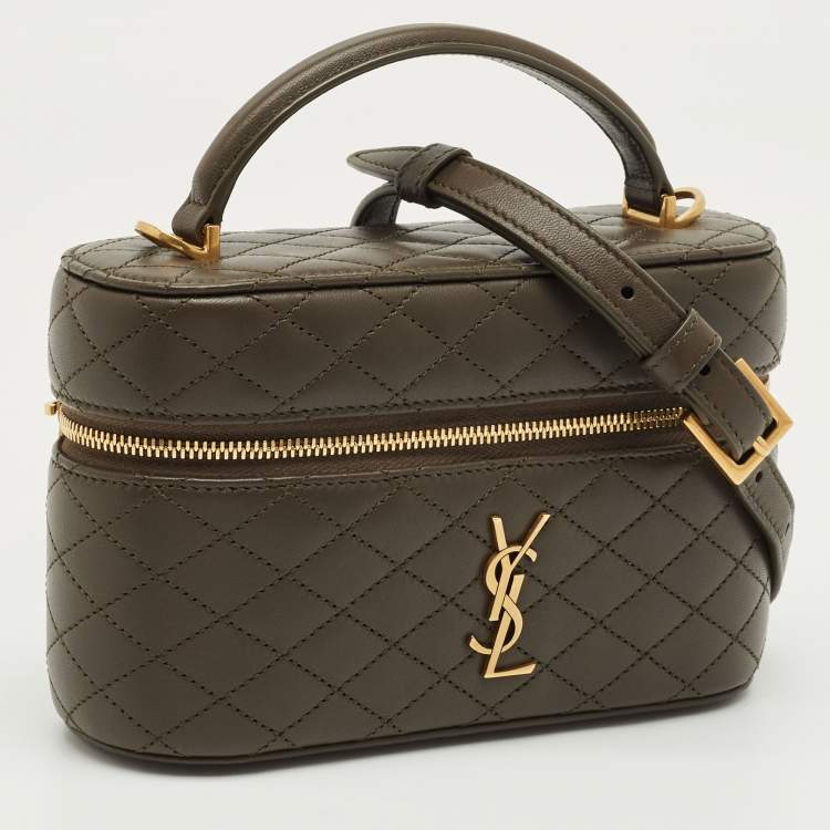Pre Owned Saint Laurent Olive Green Quilted Leather Mini Gaby Vanity Bag