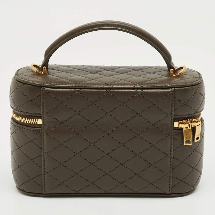 Pre Owned Saint Laurent Olive Green Quilted Leather Mini Gaby Vanity Bag