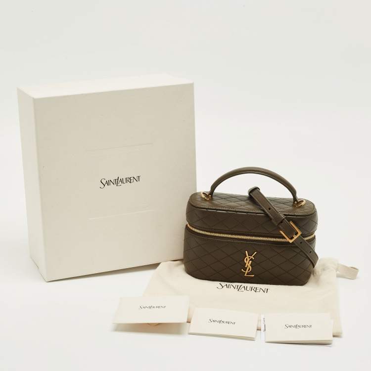 Pre Owned Saint Laurent Olive Green Quilted Leather Mini Gaby Vanity Bag