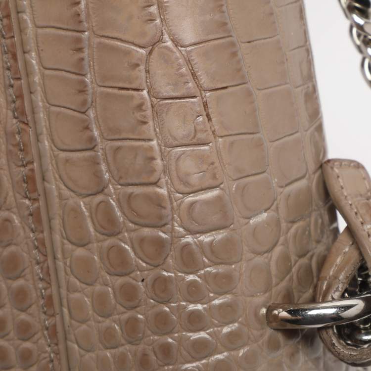 مملوكة مسبقًا Saint Laurent Taupe Croc Embossed Leather Medium Sunset Shoulder Bag