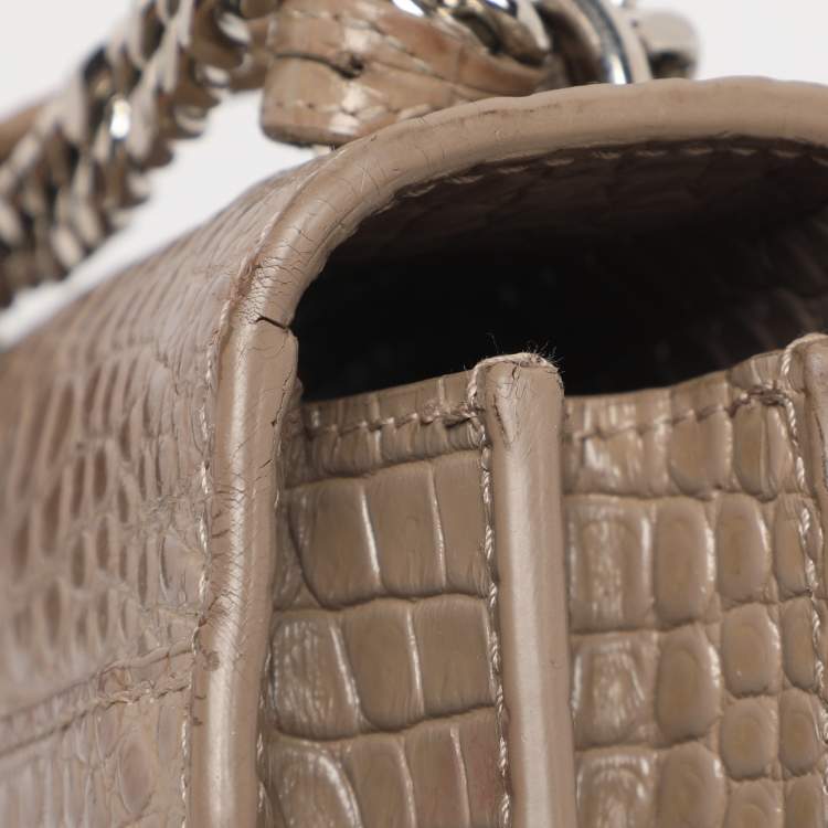 مملوكة مسبقًا Saint Laurent Taupe Croc Embossed Leather Medium Sunset Shoulder Bag