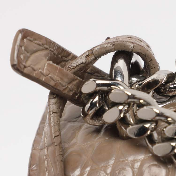 مملوكة مسبقًا Saint Laurent Taupe Croc Embossed Leather Medium Sunset Shoulder Bag