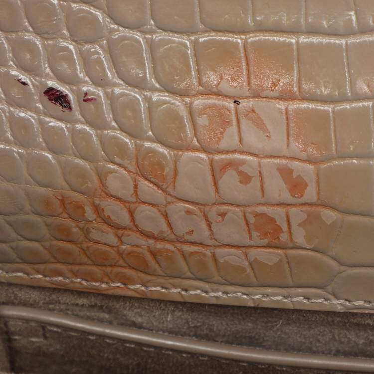 مملوكة مسبقًا Saint Laurent Taupe Croc Embossed Leather Medium Sunset Shoulder Bag