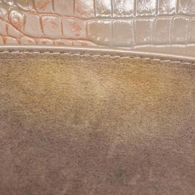 مملوكة مسبقًا Saint Laurent Taupe Croc Embossed Leather Medium Sunset Shoulder Bag