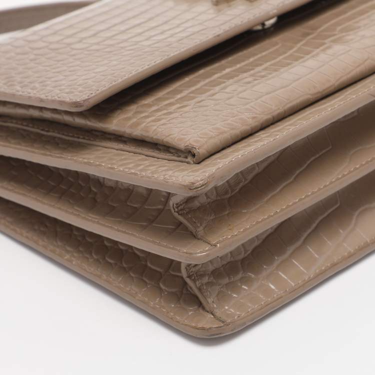 مملوكة مسبقًا Saint Laurent Taupe Croc Embossed Leather Medium Sunset Shoulder Bag