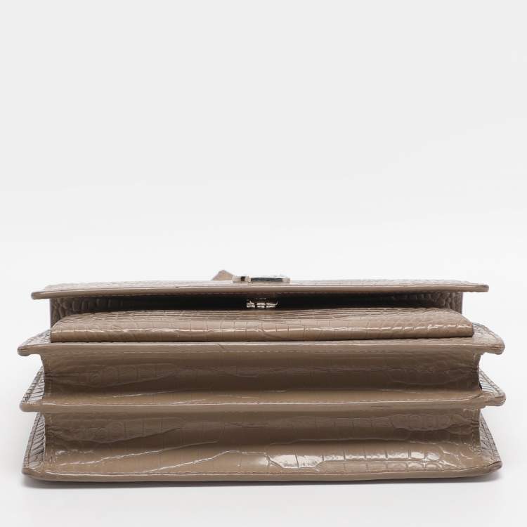 مملوكة مسبقًا Saint Laurent Taupe Croc Embossed Leather Medium Sunset Shoulder Bag
