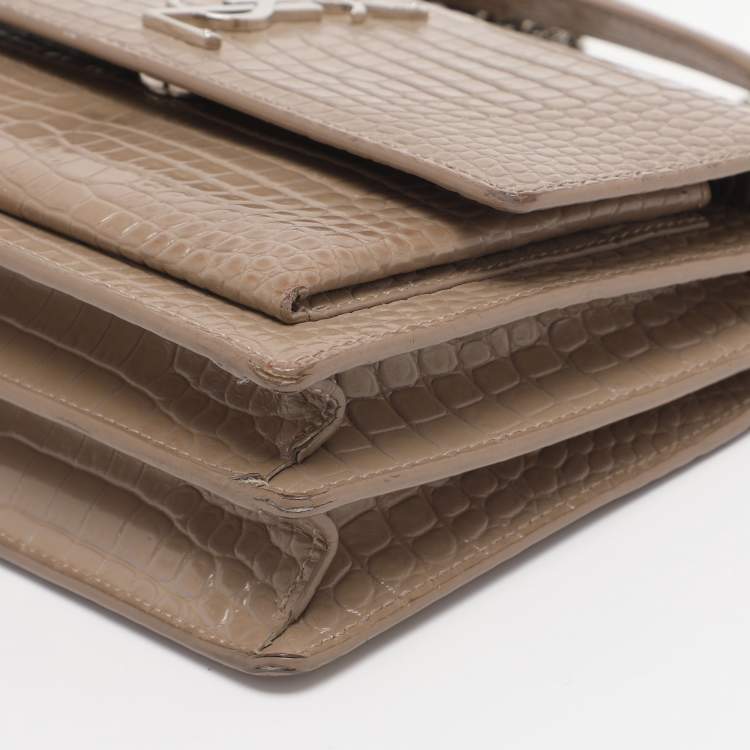 مملوكة مسبقًا Saint Laurent Taupe Croc Embossed Leather Medium Sunset Shoulder Bag