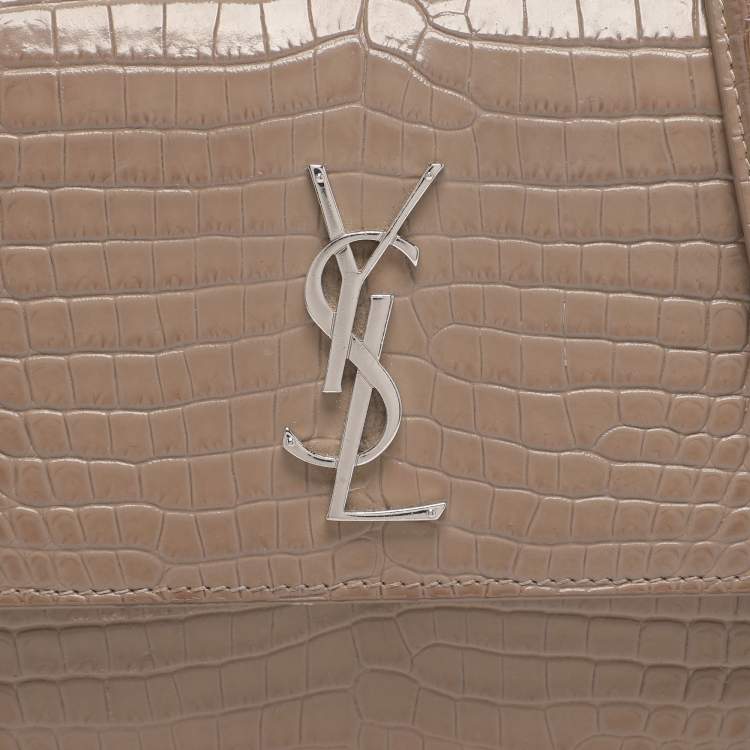 مملوكة مسبقًا Saint Laurent Taupe Croc Embossed Leather Medium Sunset Shoulder Bag