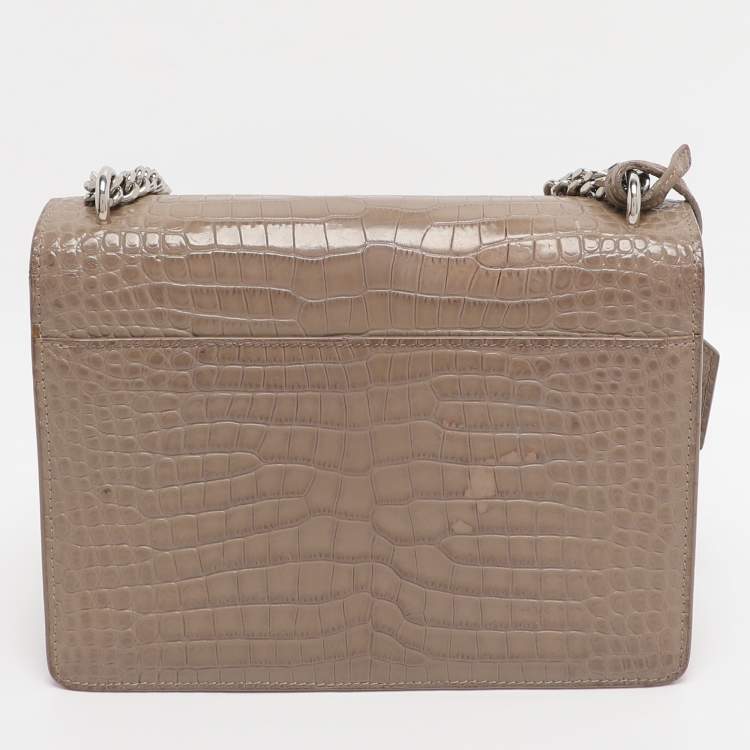 مملوكة مسبقًا Saint Laurent Taupe Croc Embossed Leather Medium Sunset Shoulder Bag