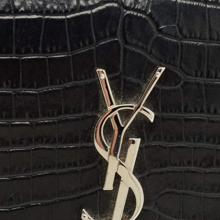 Pre Owned Saint Laurent Black Croc Embossed Leather Kate Clutch