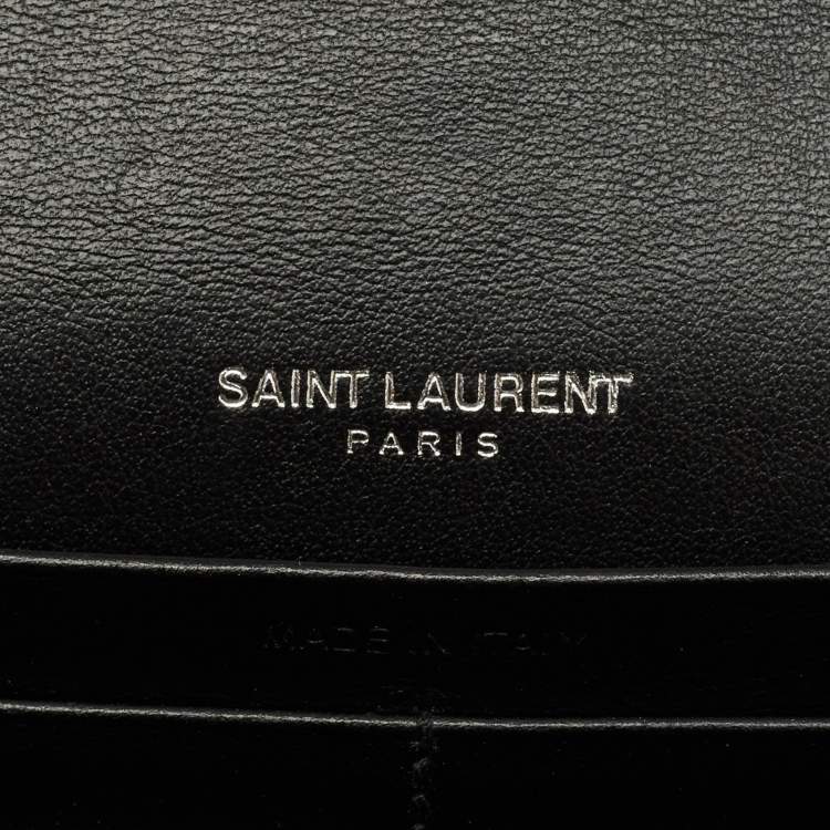 Pre Owned Saint Laurent Black Croc Embossed Leather Kate Clutch