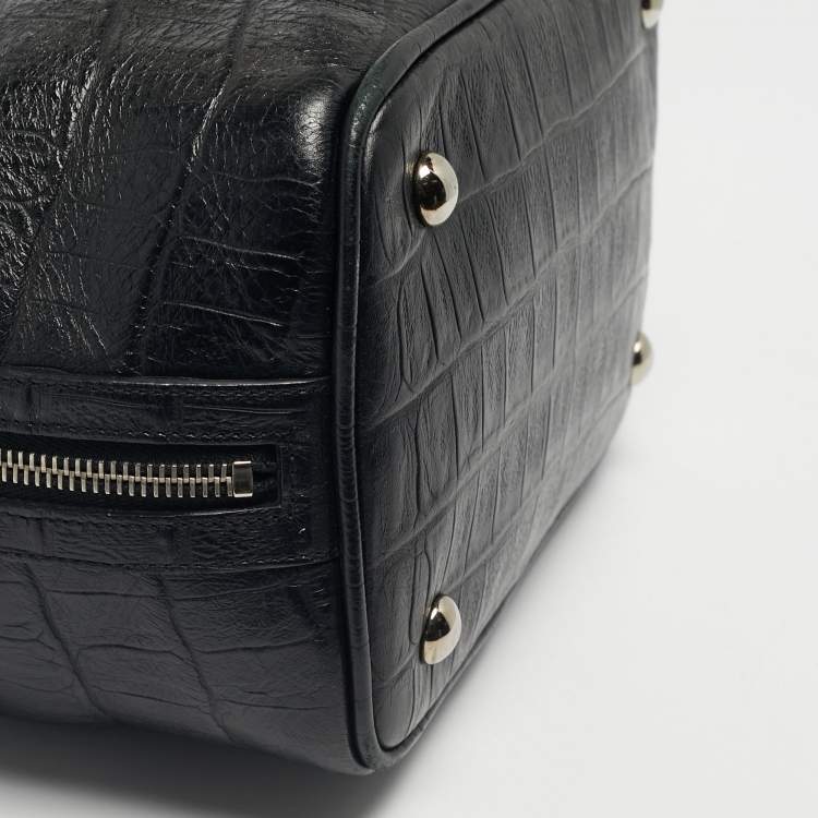 Pre Owned Saint Laurent Black Croc Embossed Leather Emmanuelle Bucket Bag