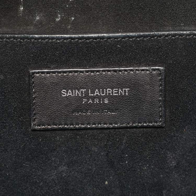 Pre Owned Saint Laurent Black Croc Embossed Leather Emmanuelle Bucket Bag