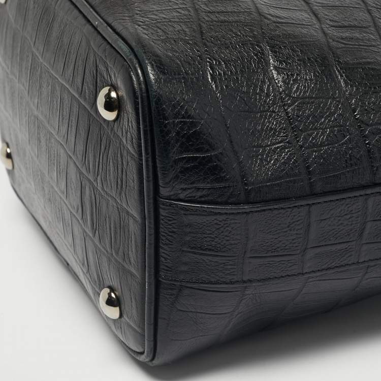 Pre Owned Saint Laurent Black Croc Embossed Leather Emmanuelle Bucket Bag