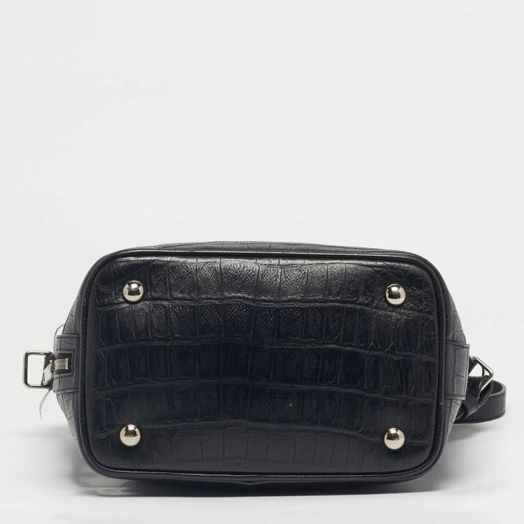 Pre Owned Saint Laurent Black Croc Embossed Leather Emmanuelle Bucket Bag