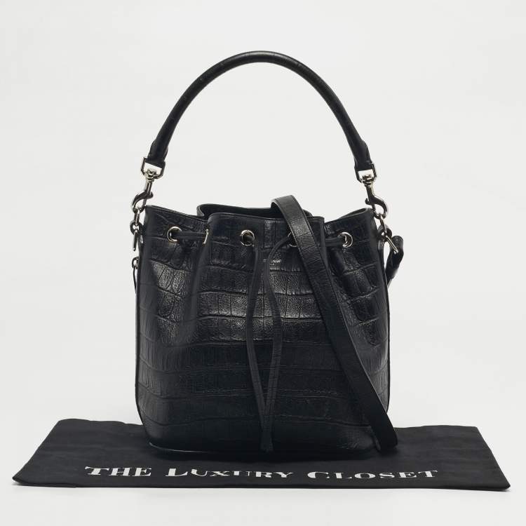 Pre Owned Saint Laurent Black Croc Embossed Leather Emmanuelle Bucket Bag