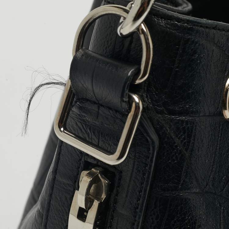 Pre Owned Saint Laurent Black Croc Embossed Leather Emmanuelle Bucket Bag