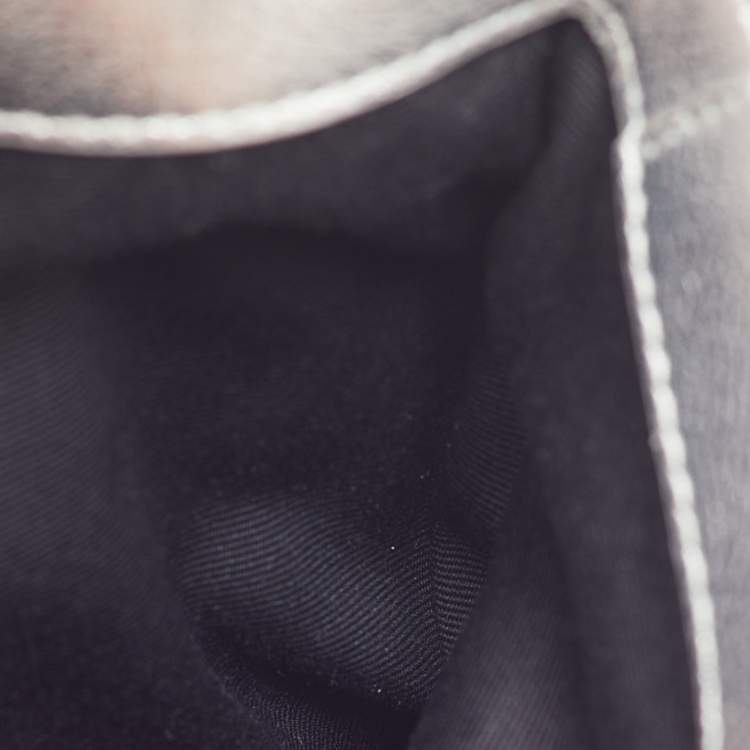 Pre Owned Saint Laurent Silver Leather Matelasse Double Flap Crossbody Bag