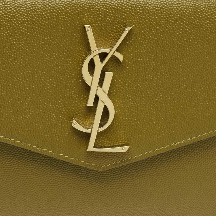 Pre Owned Saint Laurent Olive Green Leather Uptown Clutch
