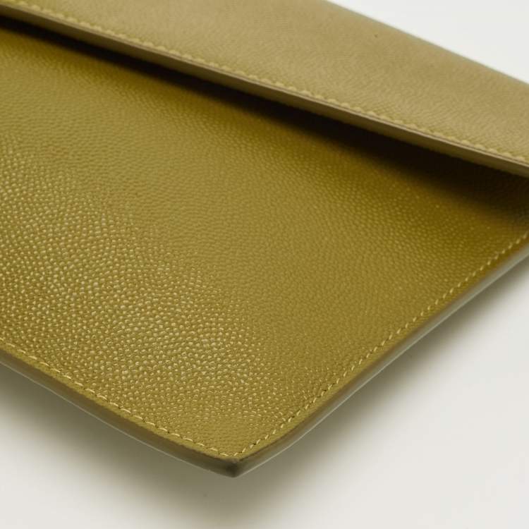 Pre Owned Saint Laurent Olive Green Leather Uptown Clutch