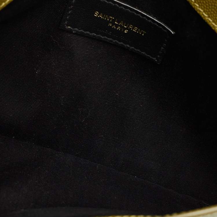 Pre Owned Saint Laurent Olive Green Leather Uptown Clutch
