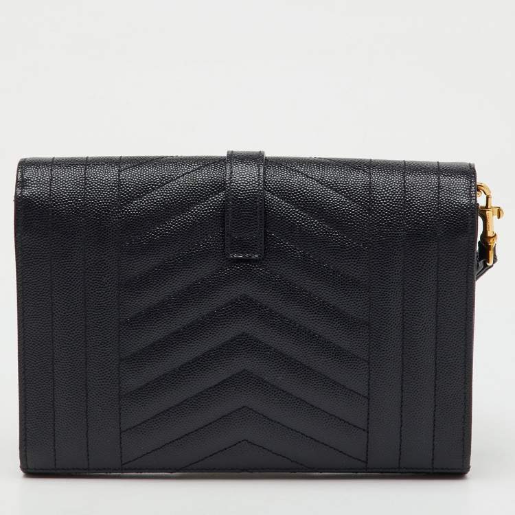 Pre Owned Saint Laurent Black Leather Monogram Envelope Pouch Clutch