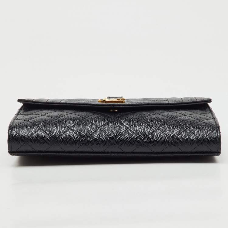 Pre Owned Saint Laurent Black Leather Monogram Envelope Pouch Clutch