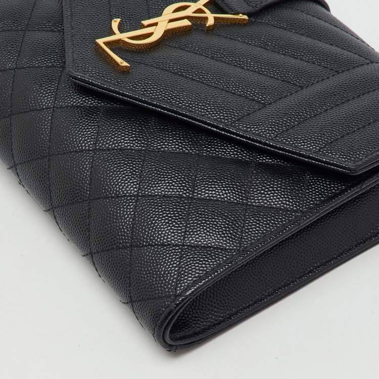 Pre Owned Saint Laurent Black Leather Monogram Envelope Pouch Clutch