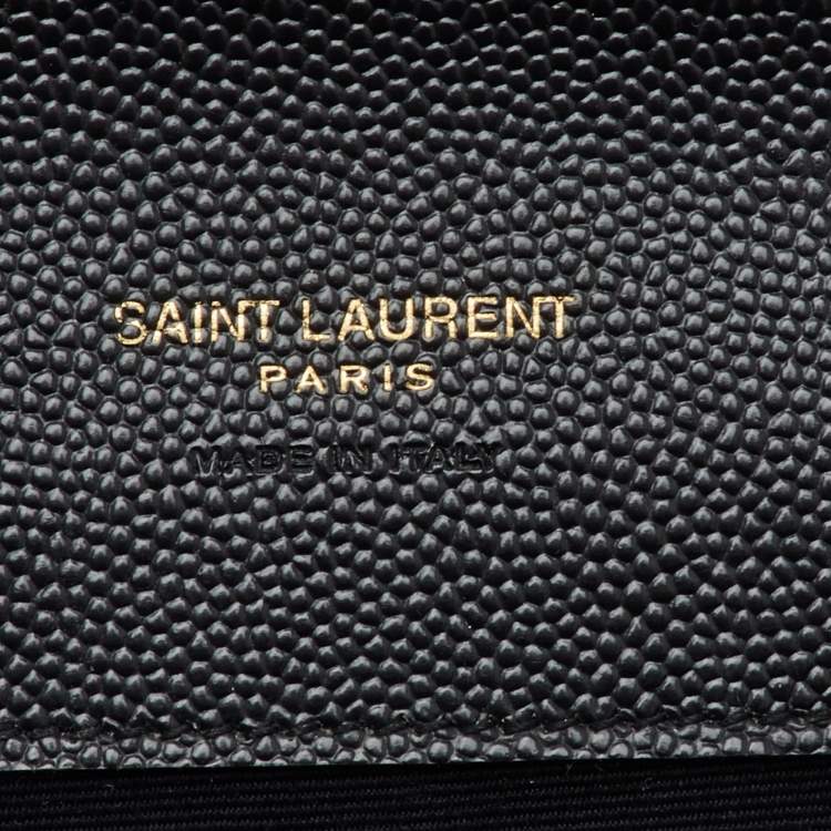 Pre Owned Saint Laurent Black Leather Monogram Envelope Pouch Clutch