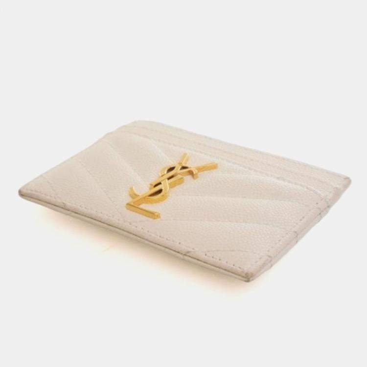 Pre Owned Saint Laurent White Grained Calfskin Card Holder