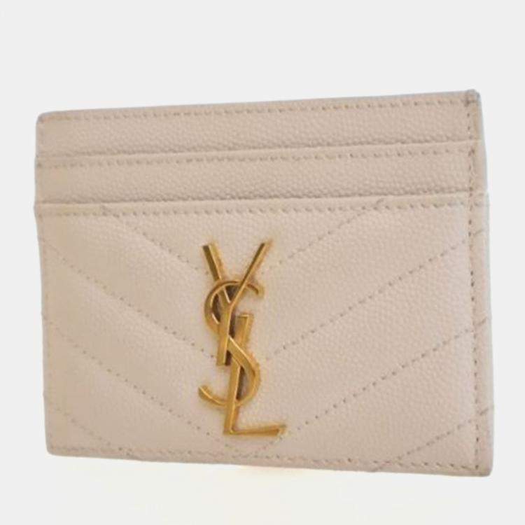 Pre Owned Saint Laurent White Grained Calfskin Card Holder