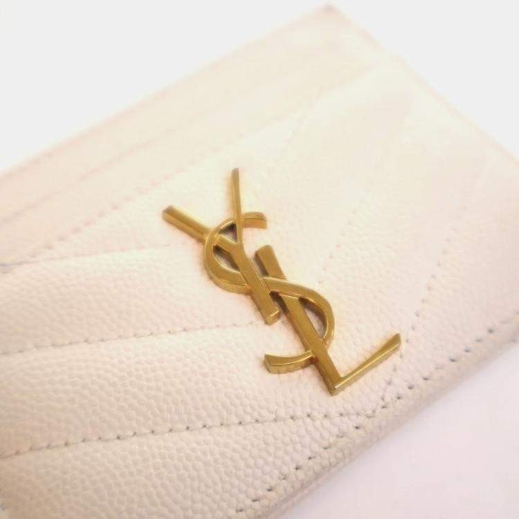 Pre Owned Saint Laurent White Grained Calfskin Card Holder
