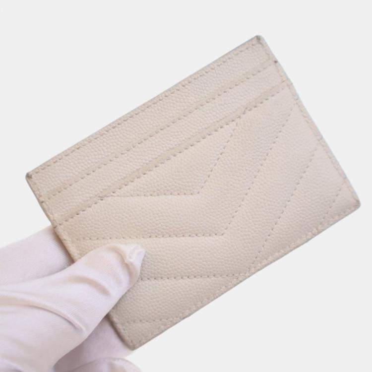 Pre Owned Saint Laurent White Grained Calfskin Card Holder