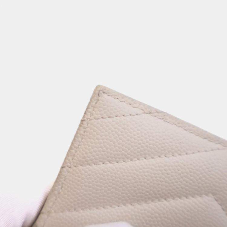 Pre Owned Saint Laurent White Grained Calfskin Card Holder