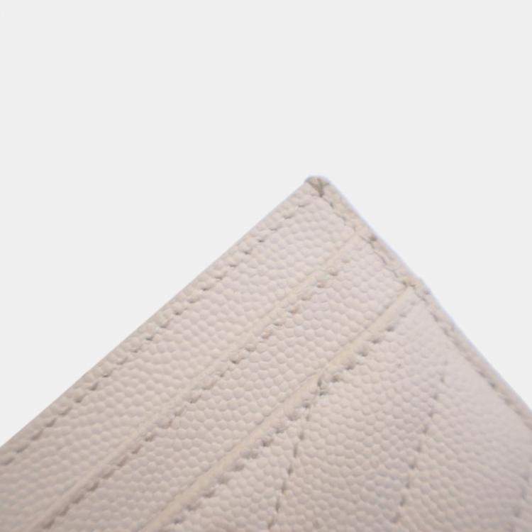 Pre Owned Saint Laurent White Grained Calfskin Card Holder