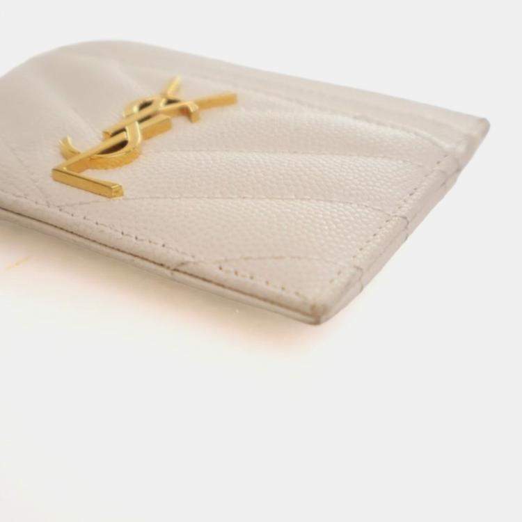 Pre Owned Saint Laurent White Grained Calfskin Card Holder