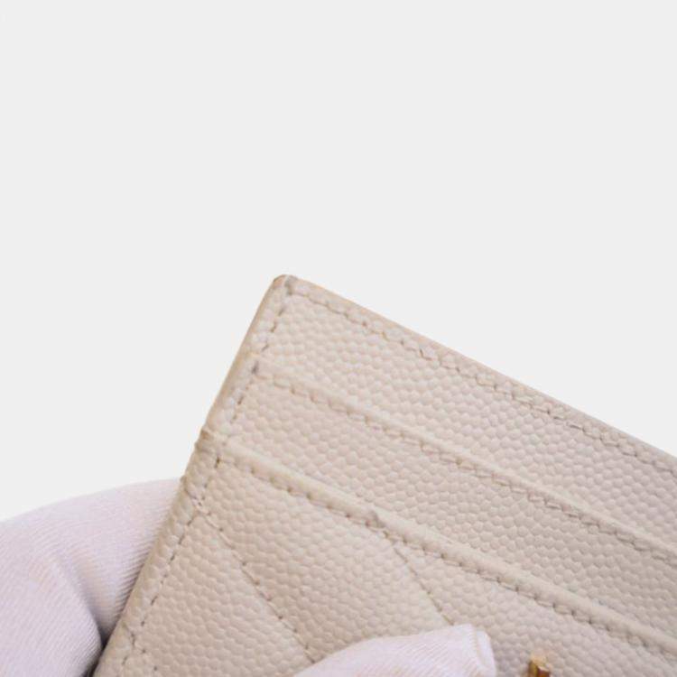 Pre Owned Saint Laurent White Grained Calfskin Card Holder