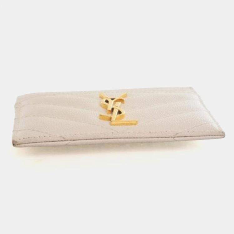 Pre Owned Saint Laurent White Grained Calfskin Card Holder