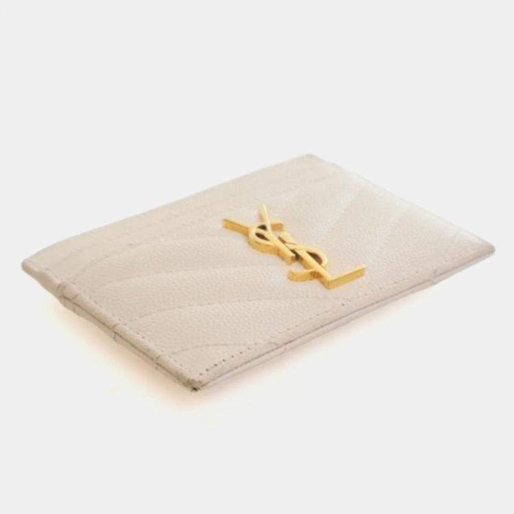 Pre Owned Saint Laurent White Grained Calfskin Card Holder