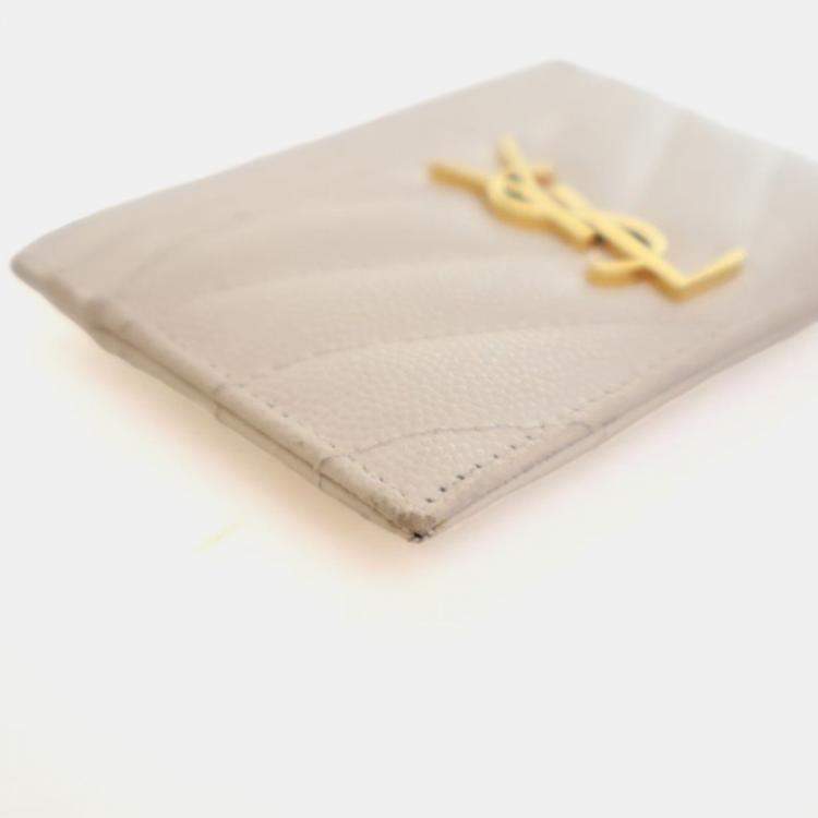 Pre Owned Saint Laurent White Grained Calfskin Card Holder