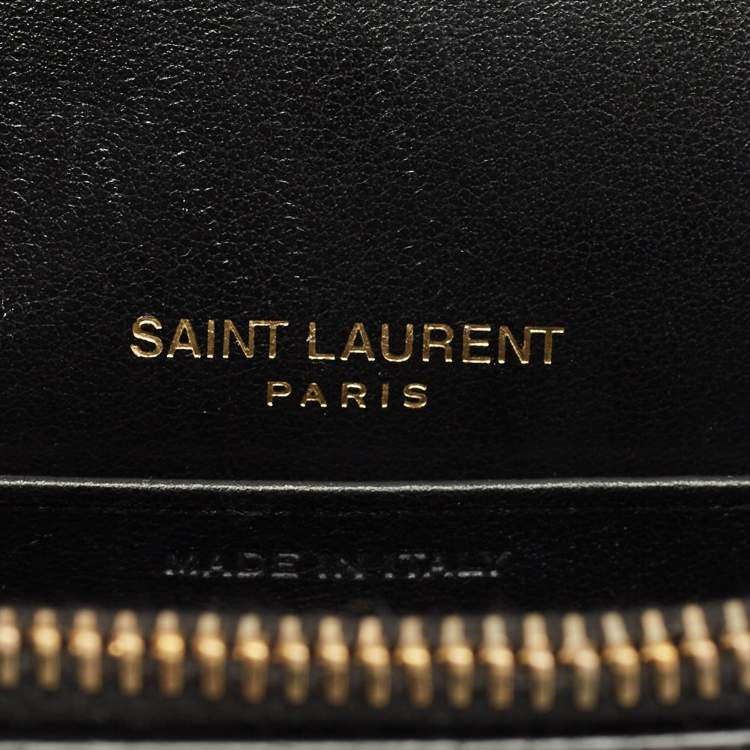 Pre Owned Saint Laurent Black Croc Embossed Leather Sunset Wallet on Chain